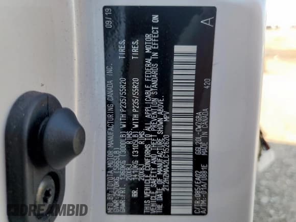 ✅ 2020 Lexus RX 350 • VIN: 2T2HZMAA2LC152620 • Lot: 71280705. Listed on Copart with 30,260 mi. Free auction sales archive from the USA and detailed vehicle history report at DreamBid. Image 13.