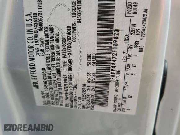 ✅ 2002 Ford Mustang Deluxe • VIN: 1FAFP44472F189827 • Lot: 92318115. Listed on Copart with 149,868 mi. Free auction sales archive from the USA and detailed vehicle history report at DreamBid. Image 12.