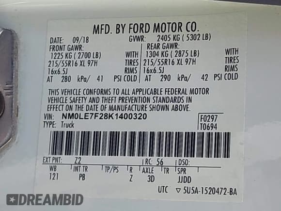 ✅ 2019 Ford Transit Connect XLT • VIN: NM0LE7F28K1400320 • Lot: 41935672. Listed on IAAI with 105,164 mi. Free auction sales archive from the USA and detailed vehicle history report at DreamBid. Image 9.