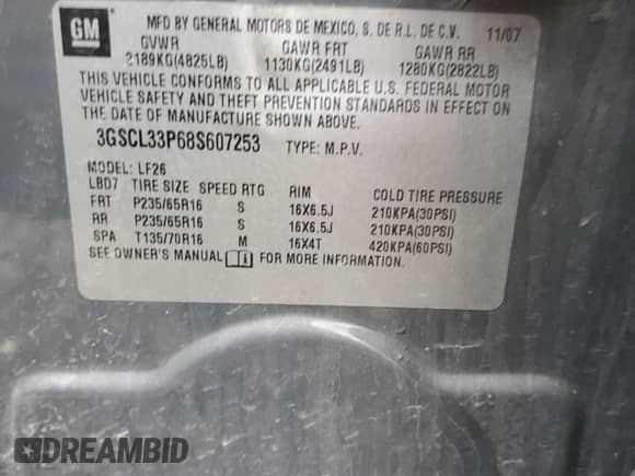 2008 Saturn VUE XE с VIN 3GSCL33P68S607253, выставлен на аукционе Copart как лот 89646115 с пробегом 68 543 миль миль и Списание • Salvage title. История ставок и продаж доступна на DreamBid. Изображение 13.