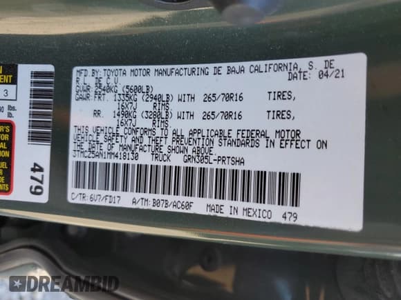 ✅ 2021 Toyota Tacoma TRD Off Road • VIN: 3TMCZ5AN1MM418130 • Lot: 89563635. Wystawiony na Copart z przebiegiem 110 538 mil. Bezpłatny archiwum sprzedaży aukcyjnych z USA i szczegółowy raport historii pojazdu na DreamBid. Zdjęcie 12.