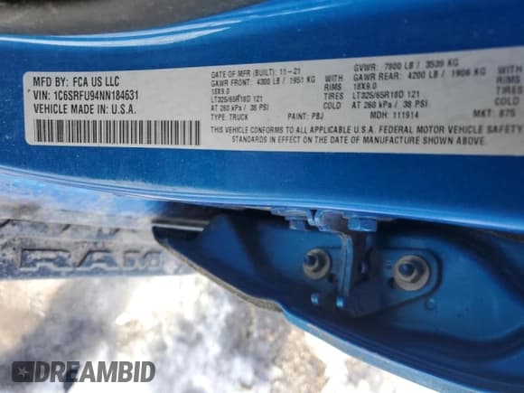 ✅ 2022 Ram 1500 TRX • VIN: 1C6SRFU94NN184631 • Lot: 45788575. Wystawiony na Copart z przebiegiem 71 665 mil. Bezpłatny archiwum sprzedaży aukcyjnych z USA i szczegółowy raport historii pojazdu na DreamBid. Zdjęcie 13.