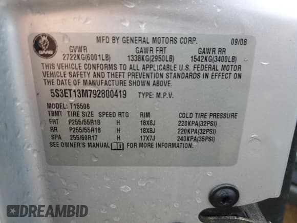 ✅ 2009 Saab 9-7X 5.3i • VIN: 5S3ET13M792800419 • Lot: 69988324. Listed on Copart with 122,309 mi. Free auction sales archive from the USA and detailed vehicle history report at DreamBid. Image 13.