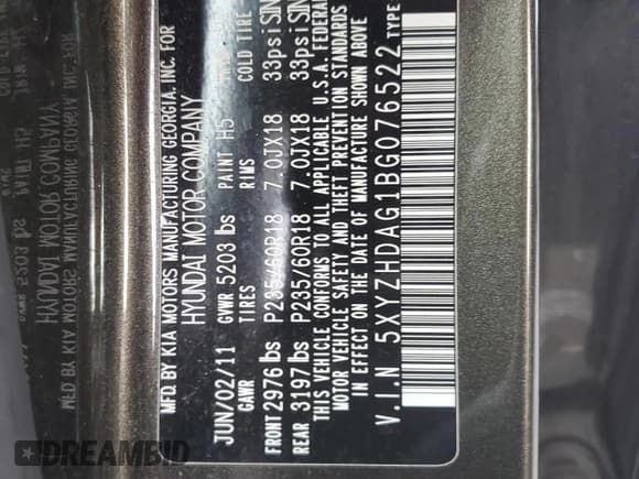 ✅ 2011 Hyundai Santa Fe SE • VIN: 5XYZHDAG1BG076522 • Lot: 87142914. Listed on Copart with 181,777 mi. Free auction sales archive from the USA and detailed vehicle history report at DreamBid. Image 15.