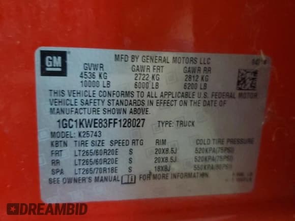 ✅ 2015 Chevrolet Silverado 2500HD LTZ • VIN: 1GC1KWE83FF128027 • Lot: 69744655. Listed on Copart with 181,554 mi. Free auction sales archive from the USA and detailed vehicle history report at DreamBid. Image 12.