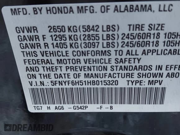 ✅ 2017 Honda Pilot EX-L • VIN: 5FNYF6H51HB015320 • Lot: 43135819. Listed on IAAI with 151,488 mi. Free auction sales archive from the USA and detailed vehicle history report at DreamBid. Image 9.