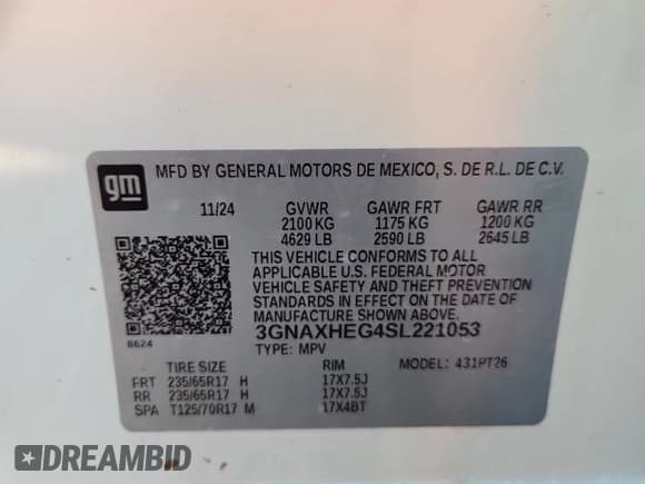 ✅ 2025 Chevrolet Equinox FWD LT • VIN: 3GNAXHEG4SL221053 • Lot: 90659725. Wystawiony na Copart z przebiegiem 17 291 mil. Bezpłatny archiwum sprzedaży aukcyjnych z USA i szczegółowy raport historii pojazdu na DreamBid. Zdjęcie 12.