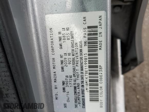 ✅ 2014 Mazda 3 i Sport • VIN: JM1BM1K78E1199815 • Lot: 86278605. Listed on Copart with 205,189 mi. Free auction sales archive from the USA and detailed vehicle history report at DreamBid. Image 12.