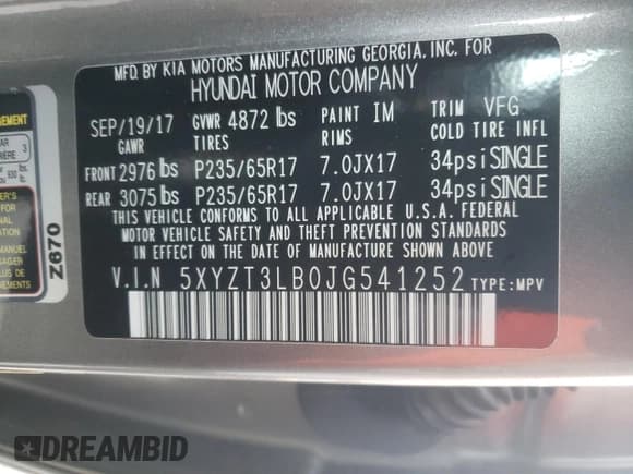 ✅ 2018 Hyundai Santa Fe 2.4L • VIN: 5XYZT3LB0JG541252 • Лот: 71898762. Опубликован ранее на Copart с пробегом 104 475 миль. Бесплатный доступ к архиву аукционных продаж из США и подробный отчёт об истории автомобиля на DreamBid. Изображение 13.