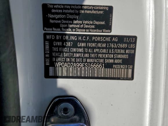 ✅ 2014 Porsche 911 Turbo • VIN: WP0AD2A99ES166661 • Lot: 92766905. Listed on Copart with 38,574 mi. Free auction sales archive from the USA and detailed vehicle history report at DreamBid. Image 12.