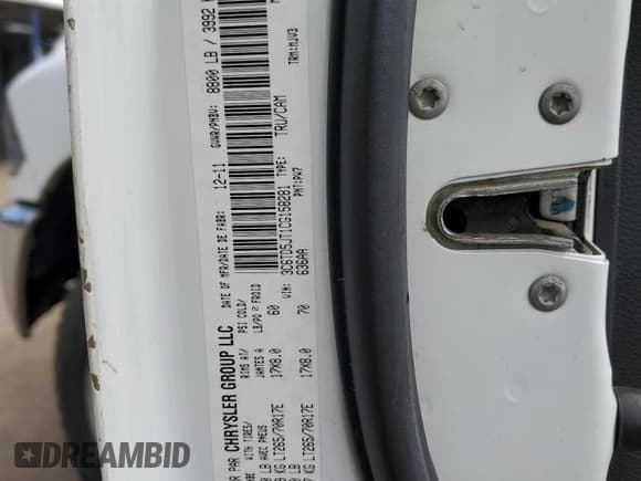 ✅ 2012 Ram 2500 SLT • VIN: 3C6TD5JT1CG158281 • Lot: 63126064. Listed on Copart with 275,992 mi. Free auction sales archive from the USA and detailed vehicle history report at DreamBid. Image 12.