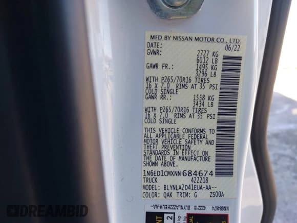 ✅ 2022 Nissan Frontier S • VIN: 1N6ED1CMXNN684674 • Lot: 41269045. Listed on IAAI with Not provided. Free auction sales archive from the USA and detailed vehicle history report at DreamBid. Image 9.