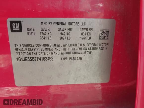 2015 Chevrolet Sonic RS с VIN 1G1JG5SB7F4163458, выставлен на аукционе IAAI как лот 42584586 с пробегом 151 193 миль миль и . История ставок и продаж доступна на DreamBid. Изображение 9.