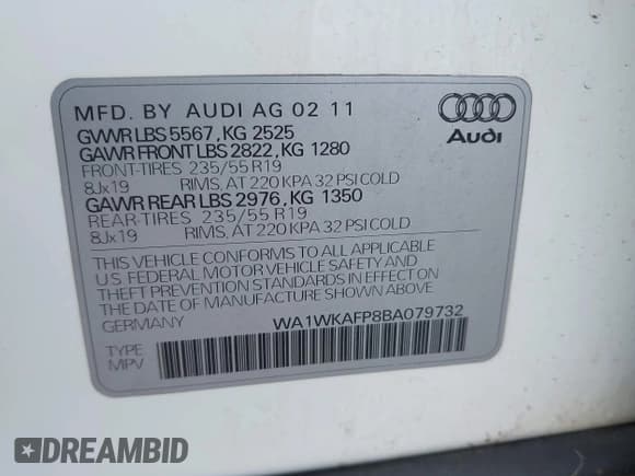 ✅ 2011 Audi Q5 Prestige • VIN: WA1WKAFP8BA079732 • Lot: 42178556. Wystawiony na IAAI z przebiegiem 132 241 mil. Bezpłatny archiwum sprzedaży aukcyjnych z USA i szczegółowy raport historii pojazdu na DreamBid. Zdjęcie 9.