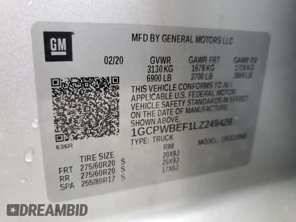 ✅ 2020 Chevrolet Silverado 1500 Custom • VIN: 1GCPWBEF1LZ249428 • Lot: 60646034. Wystawiony na Copart z przebiegiem 19 450 mil. Bezpłatny archiwum sprzedaży aukcyjnych z USA i szczegółowy raport historii pojazdu na DreamBid. Zdjęcie 12.