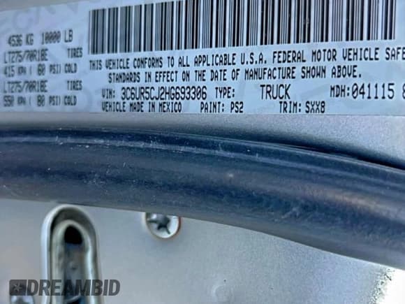 ✅ 2017 Ram 2500 Tradesman • VIN: 3C6UR5CJ2HG693306 • Lot: 95771575. Wystawiony na Copart z przebiegiem 184 589 mil. Bezpłatny archiwum sprzedaży aukcyjnych z USA i szczegółowy raport historii pojazdu na DreamBid. Zdjęcie 10.