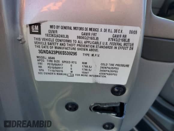 2006 Chevrolet HHR LT z VIN 3GNDA23P66S539296, wystawiony jako Copart lot #80360694 z przebiegiem 104 991 mil mil oraz Szkoda całkowita • Salvage title. Historia ofert i sprzedaży dostępna na DreamBid. Obrazek 13.