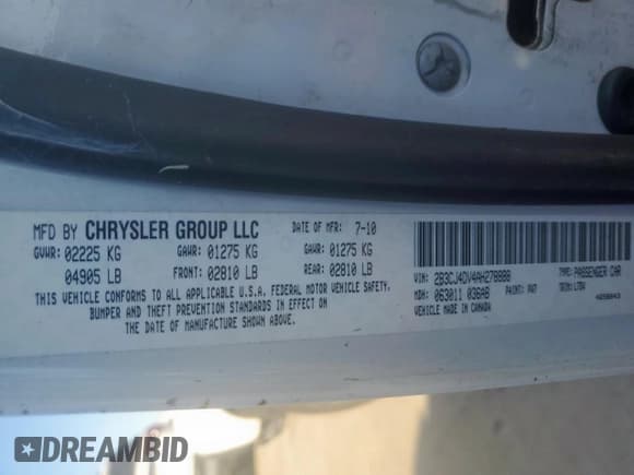 ✅ 2010 Dodge Challenger SE • VIN: 2B3CJ4DV4AH278888 • Лот: 85387995. Опубликован ранее на Copart с пробегом 189 727 миль. Бесплатный доступ к архиву аукционных продаж из США и подробный отчёт об истории автомобиля на DreamBid. Изображение 13.