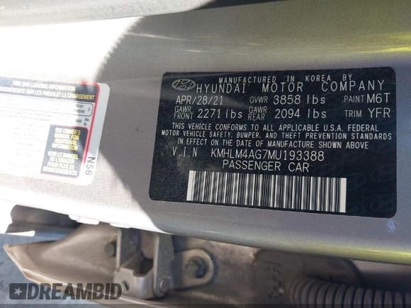 ✅ 2021 Hyundai Elantra SEL • VIN: KMHLM4AG7MU193388 • Lot: 43624587. Wystawiony na IAAI z przebiegiem Nie podano. Bezpłatny archiwum sprzedaży aukcyjnych z USA i szczegółowy raport historii pojazdu na DreamBid. Zdjęcie 9.