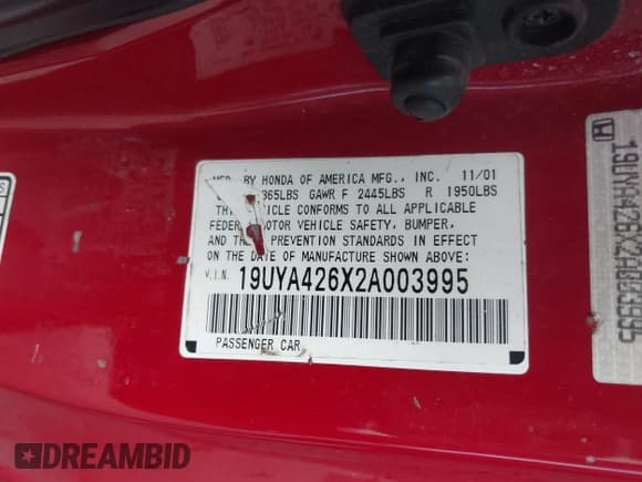 ✅ 2002 Acura CL Type S • VIN: 19UYA426X2A003995 • Lot: 41794350. Wystawiony na IAAI z przebiegiem 153 955 mil. Bezpłatny archiwum sprzedaży aukcyjnych z USA i szczegółowy raport historii pojazdu na DreamBid. Zdjęcie 9.