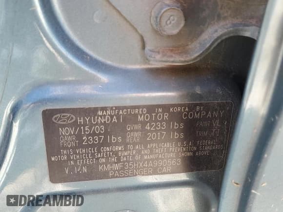 ✅ 2004 Hyundai Sonata GLS • VIN: KMHWF35HX4A990563 • Lot: 66352115. Listed on Copart with 201,382 mi. Free auction sales archive from the USA and detailed vehicle history report at DreamBid. Image 12.