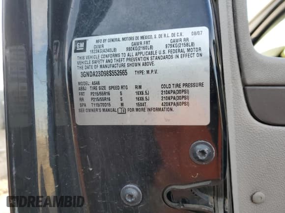 ✅ 2008 Chevrolet HHR LT • VIN: 3GNDA23D98S552665 • Lot: 45010235. Listed on Copart with 247,089 mi. Free auction sales archive from the USA and detailed vehicle history report at DreamBid. Image 13.