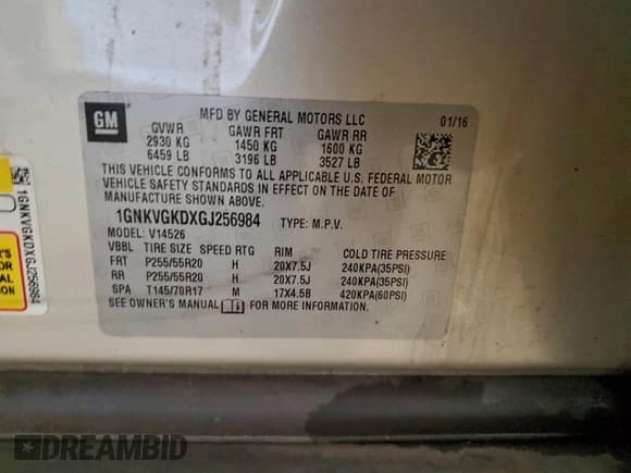 ✅ 2016 Chevrolet Traverse LT • VIN: 1GNKVGKDXGJ256984 • Lot: 94594835. Listed on Copart with Not provided. Free auction sales archive from the USA and detailed vehicle history report at DreamBid. Image 13.