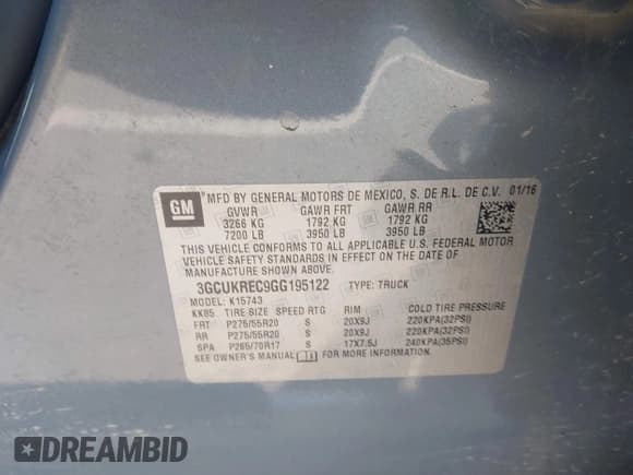 ✅ 2016 Chevrolet Silverado 1500 LT • VIN: 3GCUKREC9GG195122 • Lot: 43669088. Wystawiony na IAAI z przebiegiem 92 230 mil. Bezpłatny archiwum sprzedaży aukcyjnych z USA i szczegółowy raport historii pojazdu na DreamBid. Zdjęcie 9.