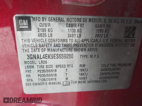 ✅ 2014 Chevrolet Captiva Sport LTZ • VIN: 3GNAL4EK9ES659280 • Lot: 41537655. Wystawiony na IAAI z przebiegiem 100 153 mil. Bezpłatny archiwum sprzedaży aukcyjnych z USA i szczegółowy raport historii pojazdu na DreamBid. Zdjęcie 9.