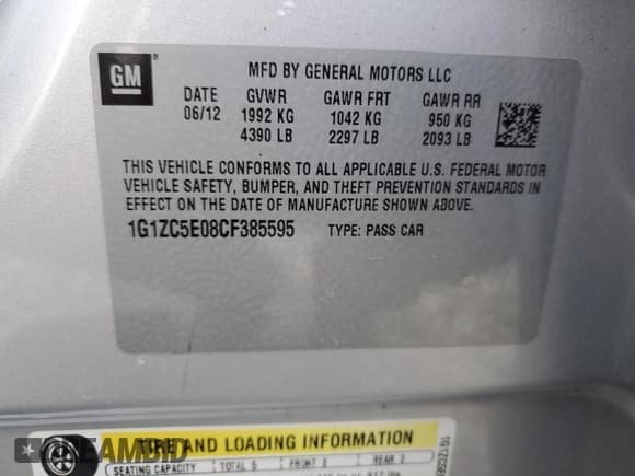 ✅ 2012 Chevrolet Malibu 1LT • VIN: 1G1ZC5E08CF385595 • Lot: 77673734. Listed on Copart with 181,202 mi. Free auction sales archive from the USA and detailed vehicle history report at DreamBid. Image 12.