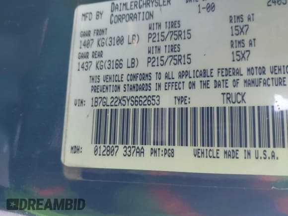 ✅ 2000 Dodge Dakota • VIN: 1B7GL22X5YS662653 • Lot: 41297493. Wystawiony na IAAI z przebiegiem 260 328 mil. Bezpłatny archiwum sprzedaży aukcyjnych z USA i szczegółowy raport historii pojazdu na DreamBid. Zdjęcie 9.