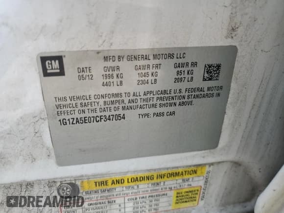 ✅ 2012 Chevrolet Malibu 1FL • VIN: 1G1ZA5E07CF347054 • Lot: 77101584. Listed on Copart with 153,973 mi. Free auction sales archive from the USA and detailed vehicle history report at DreamBid. Image 12.