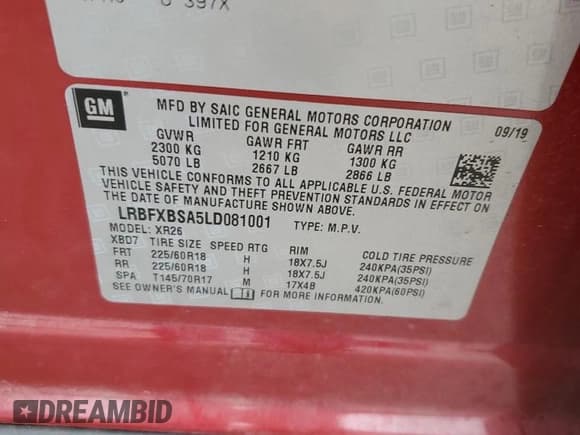 ✅ 2020 Buick Envision Preferred • VIN: LRBFXBSA5LD081001 • Lot: 87489785. Listed on Copart with 95,645 mi. Free auction sales archive from the USA and detailed vehicle history report at DreamBid. Image 13.