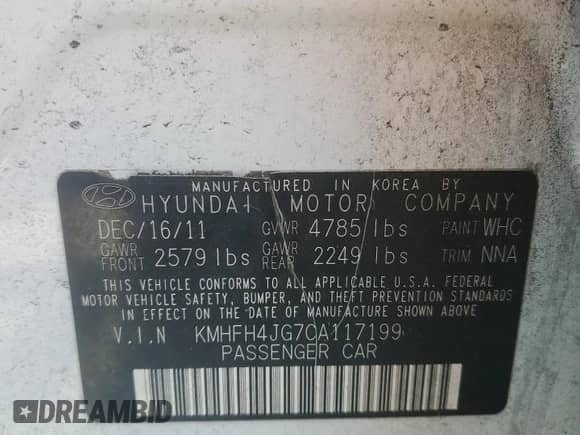 2012 Hyundai Azera с VIN KMHFH4JG7CA117199, выставлен на аукционе Copart как лот 46731145 с пробегом 106 758 миль миль и Чистый • Clean title. История ставок и продаж доступна на DreamBid. Изображение 13.