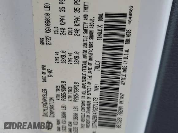 2007 Dodge Dakota ST with VIN 1D7HW28K47S271179, listed as a Copart auction lot 48611705 with 112,079 mi miles and Clean title. Bid and sale history available at DreamBid. Image 12.