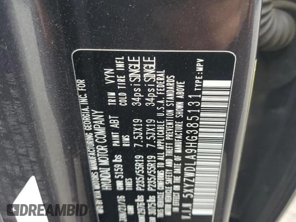 ✅ 2017 Hyundai Santa Fe Ultimate • VIN: 5XYZWDLA9HG385131 • Lot: 71004215. Wystawiony na Copart z przebiegiem 97 094 mil. Bezpłatny archiwum sprzedaży aukcyjnych z USA i szczegółowy raport historii pojazdu na DreamBid. Zdjęcie 13.