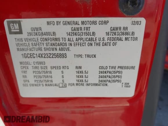✅ 2003 Chevrolet Silverado 1500 Work Truck • VIN: 1GCEC14X23Z256893 • Лот: 41540581. Опубликован ранее на IAAI с пробегом 320 961 миль. Бесплатный доступ к архиву аукционных продаж из США и подробный отчёт об истории автомобиля на DreamBid. Изображение 9.