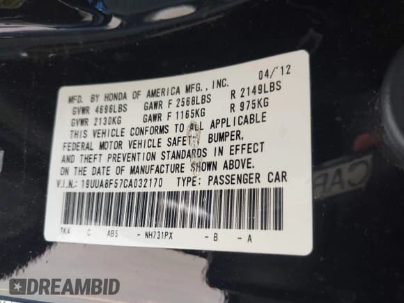 ✅ 2012 Acura TL Technology • VIN: 19UUA8F57CA032170 • Лот: 42670829. Опубликован ранее на IAAI с пробегом Не указан. Бесплатный доступ к архиву аукционных продаж из США и подробный отчёт об истории автомобиля на DreamBid. Изображение 9.