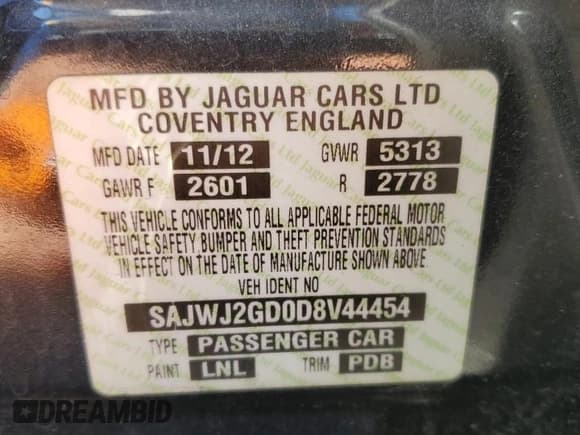 ✅ 2013 Jaguar XJ Portfolio • VIN: SAJWJ2GD0D8V44454 • Lot: 64239135. Wystawiony na Copart z przebiegiem 48 925 mil. Bezpłatny archiwum sprzedaży aukcyjnych z USA i szczegółowy raport historii pojazdu na DreamBid. Zdjęcie 12.