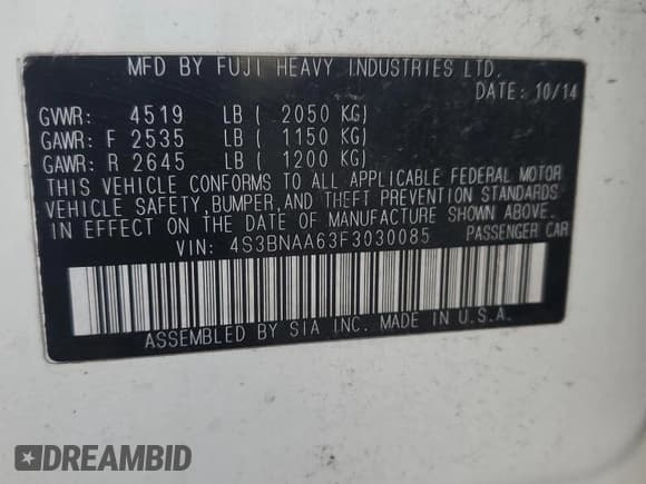 ✅ 2015 Subaru Legacy 2.5i • VIN: 4S3BNAA63F3030085 • Lot: 86810285. Wystawiony na Copart z przebiegiem 142 968 mil. Bezpłatny archiwum sprzedaży aukcyjnych z USA i szczegółowy raport historii pojazdu na DreamBid. Zdjęcie 12.