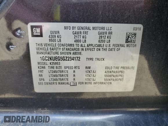 ✅ 2016 Chevrolet Silverado 2500HD Work Truck • VIN: 1GC2KUEG5GZ234172 • Lot: 72069075. Listed on Copart with 168,217 mi. Free auction sales archive from the USA and detailed vehicle history report at DreamBid. Image 12.