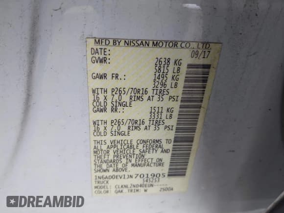 ✅ 2018 Nissan Frontier Pro-4X • VIN: 1N6AD0EV1JN701905 • Lot: 41863044. Listed on IAAI with 50,180 mi. Free auction sales archive from the USA and detailed vehicle history report at DreamBid. Image 9.