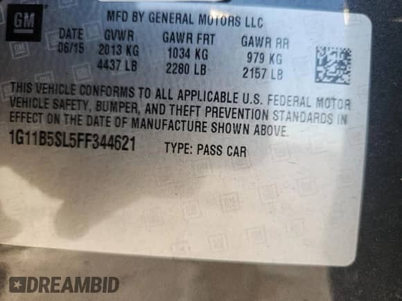 2015 Chevrolet Malibu LS с VIN 1G11B5SL5FF344621, выставлен на аукционе Copart как лот 86620095 с пробегом 129 354 миль миль и Списание • Salvage title. История ставок и продаж доступна на DreamBid. Изображение 12.