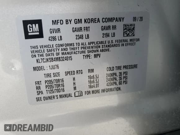 ✅ 2021 Chevrolet Trax LS • VIN: KL7CJKSB4MB324015 • Lot: 89659165. Listed on Copart with 84,756 mi. Free auction sales archive from the USA and detailed vehicle history report at DreamBid. Image 14.