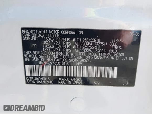 ✅ 2006 Toyota RAV4 Sport • VIN: JTMZD32V465018180 • Lot: 41890319. Listed on IAAI with Not provided. Free auction sales archive from the USA and detailed vehicle history report at DreamBid. Image 9.