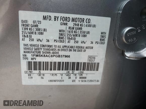 ✅ 2023 Ford Police Interceptor Utility • VIN: 1FM5K8AC8PGB37966 • Lot: 84690924. Listed on Copart with Not provided. Free auction sales archive from the USA and detailed vehicle history report at DreamBid. Image 14.