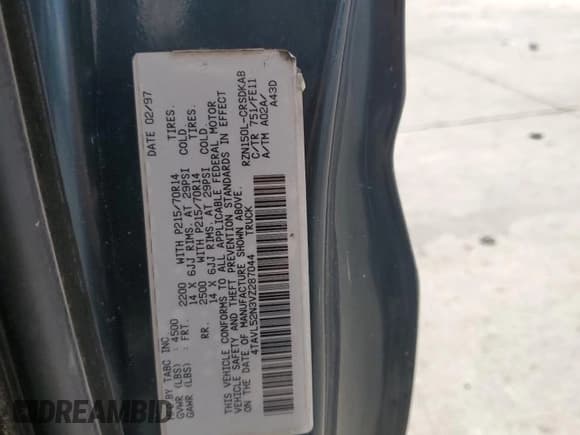 ✅ 1997 Toyota Tacoma • VIN: 4TAVL52N3VZ287044 • Lot: 72073705. Listed on Copart with 275,346 mi. Free auction sales archive from the USA and detailed vehicle history report at DreamBid. Image 12.