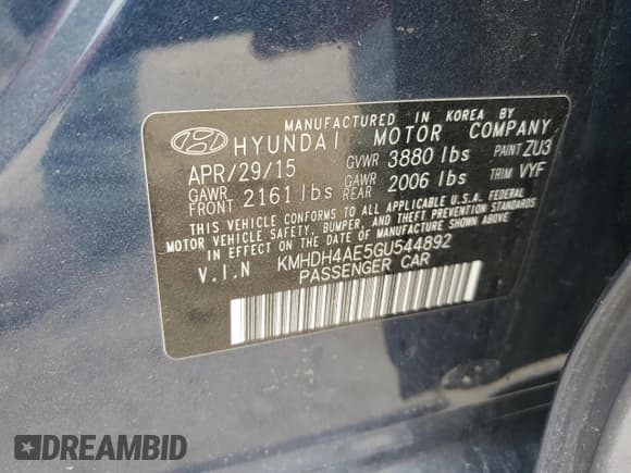 ✅ 2016 Hyundai Elantra SE • VIN: KMHDH4AE5GU544892 • Lot: 82297735. Listed on Copart with 131,765 mi. Free auction sales archive from the USA and detailed vehicle history report at DreamBid. Image 12.