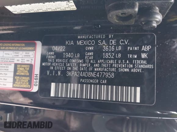 ✅ 2022 Kia Rio S • VIN: 3KPA24AD8NE477958 • Lot: 43450346. Wystawiony na IAAI z przebiegiem 78 707 mil. Bezpłatny archiwum sprzedaży aukcyjnych z USA i szczegółowy raport historii pojazdu na DreamBid. Zdjęcie 9.