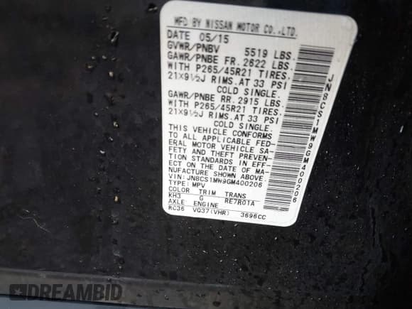 ✅ 2016 Infiniti QX70 • VIN: JN8CS1MW9GM400206 • Lot: 41779433. Listed on IAAI with 108,098 mi. Free auction sales archive from the USA and detailed vehicle history report at DreamBid. Image 9.